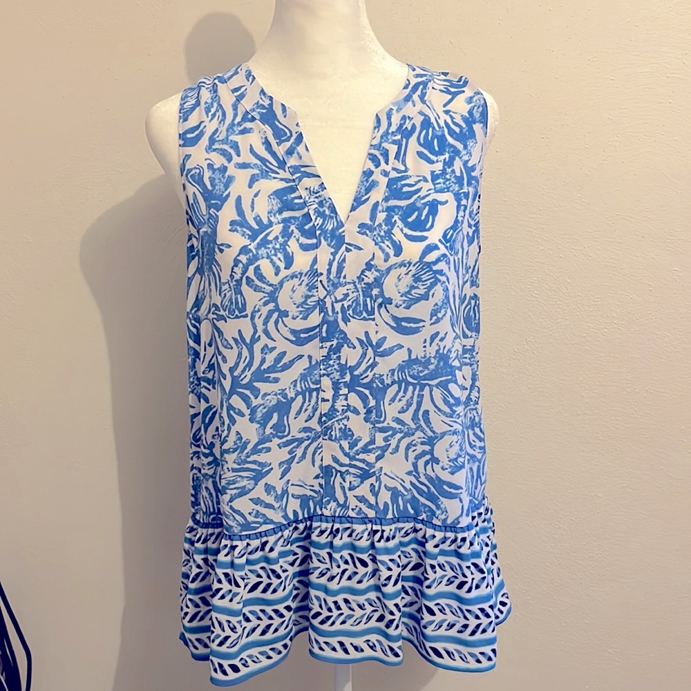Lilly Pulitzer Gramercy Top Size XS On a Roll Engineered Lobster Blue